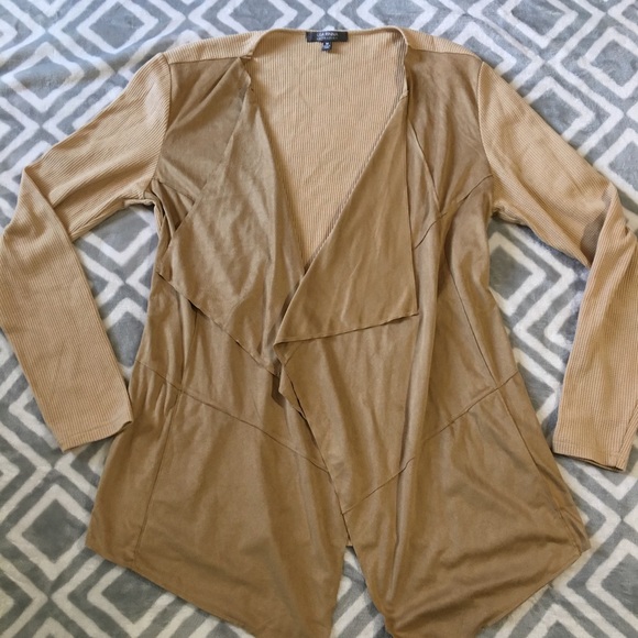 lisa rinna Sweaters - Lisa Rinna Collection Tan Cardigan, Faux Suede Mixed Fabric Open Front
